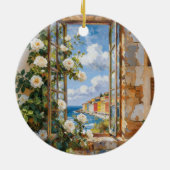 Weiße Rosen Meerblick-Ornament Keramik Ornament (Hinten)