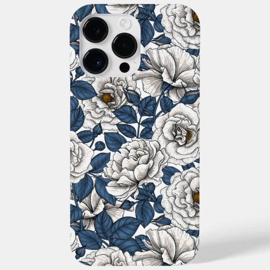 Weiße Rosen mit blauen Blätter auf Weiß Case-Mate iPhone Hülle (Rückseite)