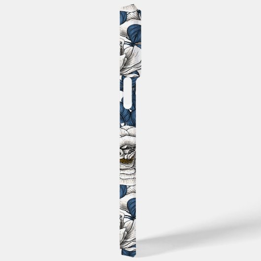 Weiße Rosen mit blauen Blätter auf Weiß Case-Mate iPhone Hülle (Rückseite / Rechts)