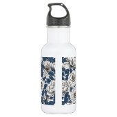 Weiße Rosen mit blauen Blätter auf Weiß Edelstahlflasche (Rückseite)