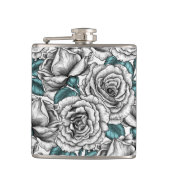 Weiße Rosen mit blauen Blätter Flachmann (Vorderseite)