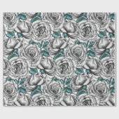 Weiße Rosen mit blauen Blätter Geschenkpapier (Flach)