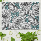 Weiße Rosen mit blauen Blätter Geschirrtuch (Gefaltet)