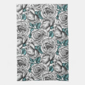 Weiße Rosen mit blauen Blätter Geschirrtuch (Vertikal)