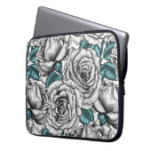 Weiße Rosen mit blauen Blätter Laptopschutzhülle (Vorderseite Links)