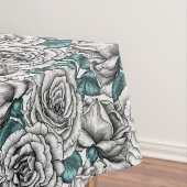 Weiße Rosen mit blauen Blätter Tischdecke (Beispiel)
