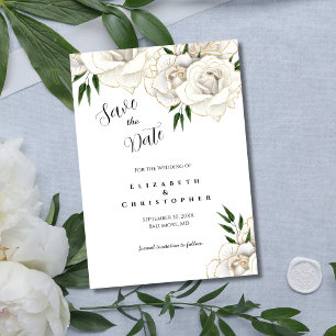 Weiße Rosen mit goldenem Besatz Elegante formelle  Save The Date