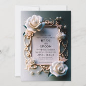 Weiße Rosen mit goldenen Ornamenten Einladung (Vorderseite)