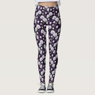 Weiße Rosen mit hohem Kontrast auf tiefem königlic Leggings