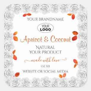 Weiße Rosen mit Orange-Blätter Logo für Produktmar Quadratischer Aufkleber