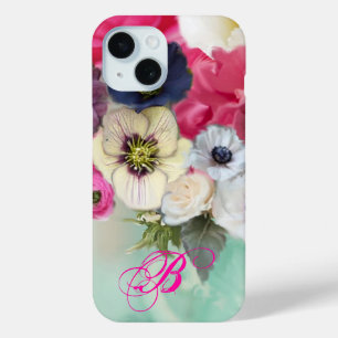 WEIßE ROSEN MIT ROSA TÖNEN UND ANEMONENBLUMEN MONO iPhone 15 HÜLLE