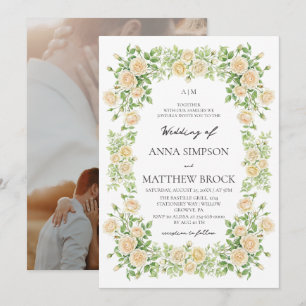 Weiße Rosen Moderne Elegante Klassische Hochzeit Einladung