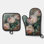 Weiße Rosen Ofenhandschuh & Topflappen-Set (Vorderseite)