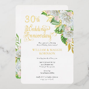 Weiße Rosen-Orchidee 30. Hochzeitstag-Party Folieneinladung