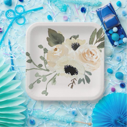 Weiße Rosen Pappteller (Party)