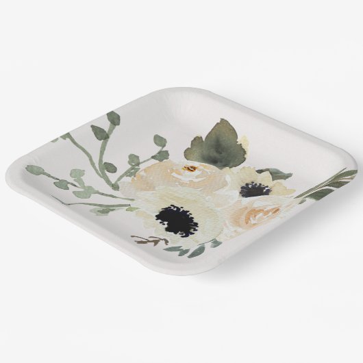 Weiße Rosen Pappteller (Gewinkelt)