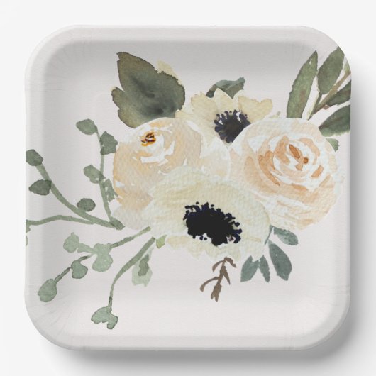 Weiße Rosen Pappteller (Vorderseite)