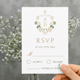 Weiße Rosen Rahmen Religiöse Hochzeits-RSVP-Karte Karte