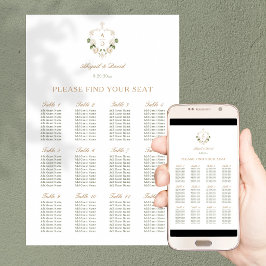 Weiße Rosen Rahmen Religiöser Hochzeit Sitzplan Poster