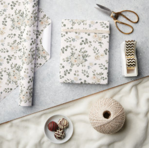 Weiße Rosen, romantisch-blumenreich Geschenkpapier
