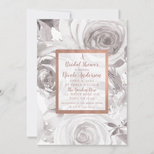 Weiße Rosen Rose Moderne Eleganz Brautparty Einladung (Vorderseite)