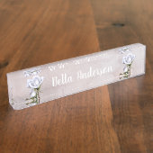 Weiße Rosen Rustikale Blumen Elegantes Shabby Chic Namensplakette (Seite)