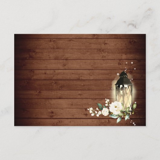 Weiße Rosen rustikale Holzlattern Hochzeitsdetails Begleitkarte (Rückseite)