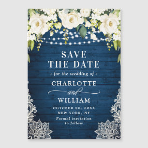 Weiße Rosen Save the Date Magnetkarte