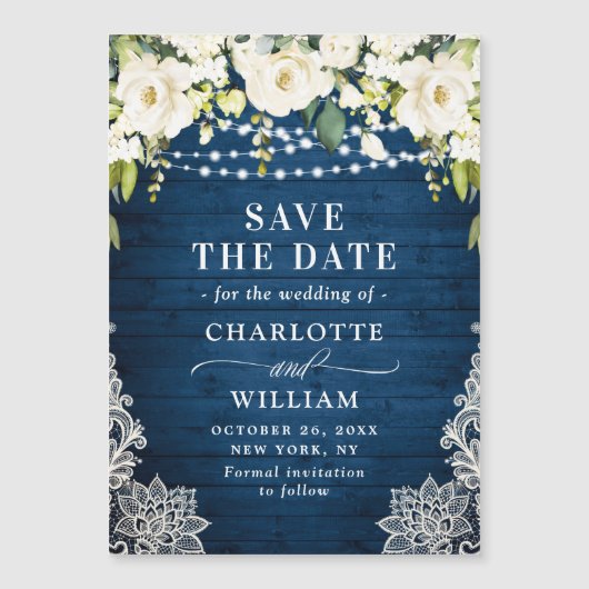 Weiße Rosen Save the Date Magnetkarte (Vorderseite)