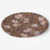 Weiße Rosen, Sepia, Vintages Retro-Muster Pappteller (Schrägansicht)