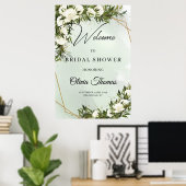 Weiße Rosen, tiefgrünes Blattgold, Brautparty Poster (Heimbüro)