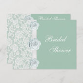 Weiße Rosen u. Spitze-tadelloses grünes Brautparty Einladung (Vorne/Hinten)