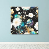 Weiße Rosen und Abstrakte rieszierende Blase Leinwanddruck (Insitu (Holzboden))