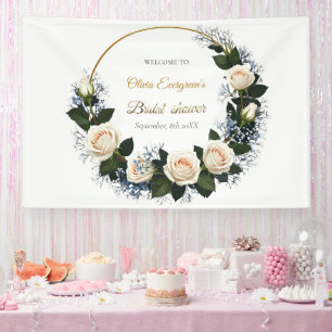 Weiße Rosen und Babys Atem Willkommen Banner