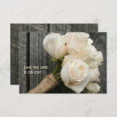 Weiße Rosen und Barnwood-Hochzeit retten das Datum Save The Date (Vorne/Hinten)