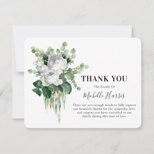 Weiße Rosen und Eukalyptus - Symapthy Dankeskarte (Vorderseite)