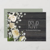 Weiße Rosen und Gipskraut auf Holz-UAWG Einladungspostkarte (Vorne/Hinten)