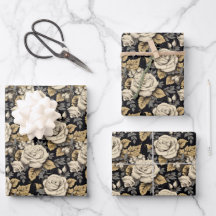 Weiße Rosen und goldene Blätter Blumenmuster