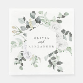 Weiße Rosen und grüne Hochzeit Serviette