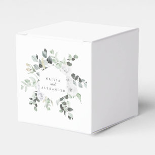 Weiße Rosen und Grünzeug Blumenehemonogramm Geschenkschachtel