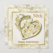 Weiße Rosen und Herz 30. Hochzeitstag Einladung (Vorne/Hinten)