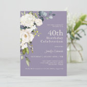 Weiße Rosen und Hydrangeas Elegant 40. Geburtstag Einladung (Stehend Vorderseite)