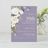 Weiße Rosen und Hydrangeas Elegant 50. Geburtstag Einladung (Stehend Vorderseite)