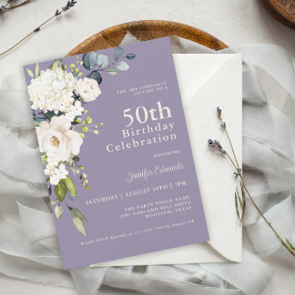 Weiße Rosen und Hydrangeas Elegant 50. Geburtstag Einladung