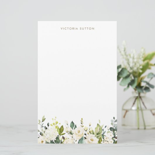 Weiße Rosen und Hydrangeas Garland Briefpapier (Stehend Vorderseite)