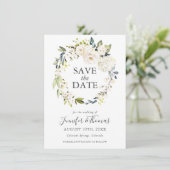 Weiße Rosen und Hydrangeas Save the Date (Stehend Vorderseite)
