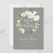 Weiße Rosen und Hydrangeas Save the Date (Vorderseite)