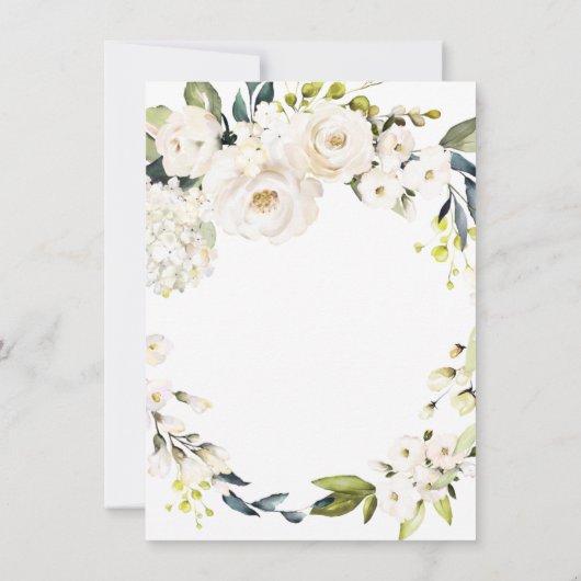 Weiße Rosen und Hydrangeas Save the Date (Rückseite)