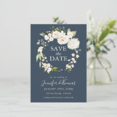 Weiße Rosen und Hydrangeas Save the Date (Stehend Vorderseite)