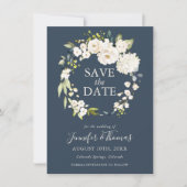 Weiße Rosen und Hydrangeas Save the Date (Vorderseite)